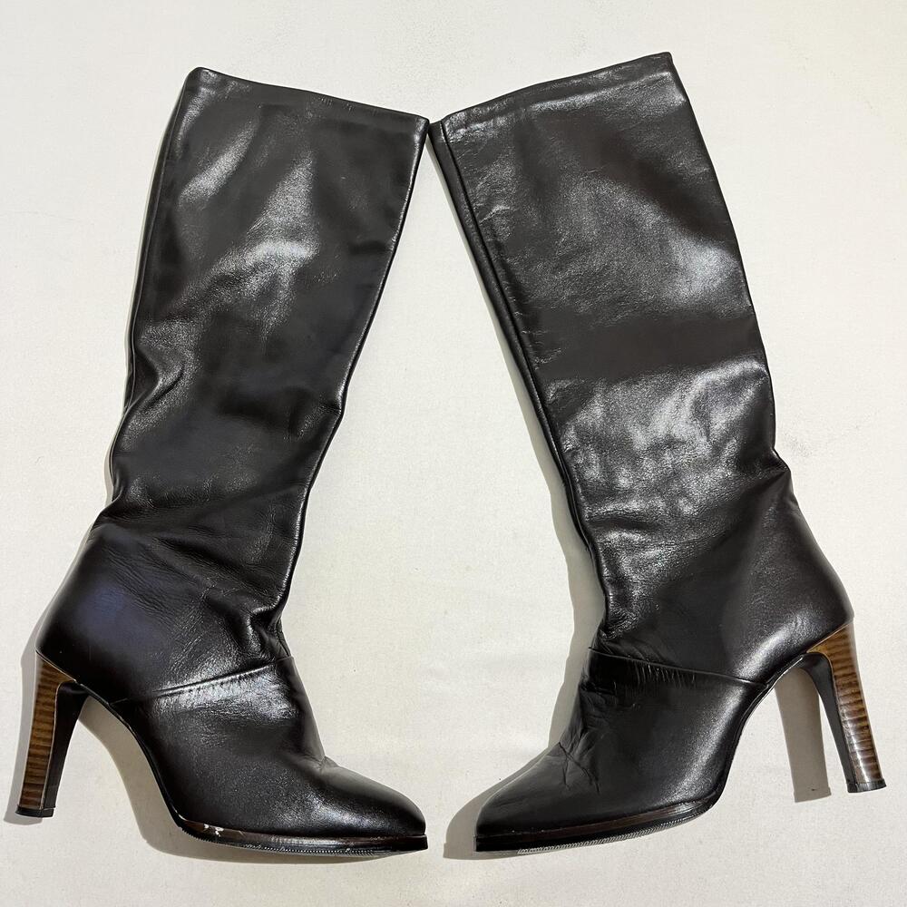 Vintage Gogo Boots 70s Disco Boho 60s California 8.5 Knee High Heel Zip Stacked